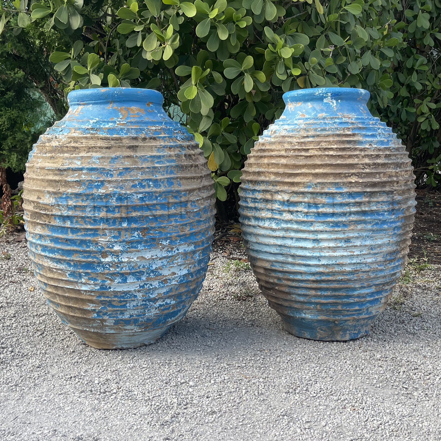 Pair of Antique Greek Blue Olive Jars