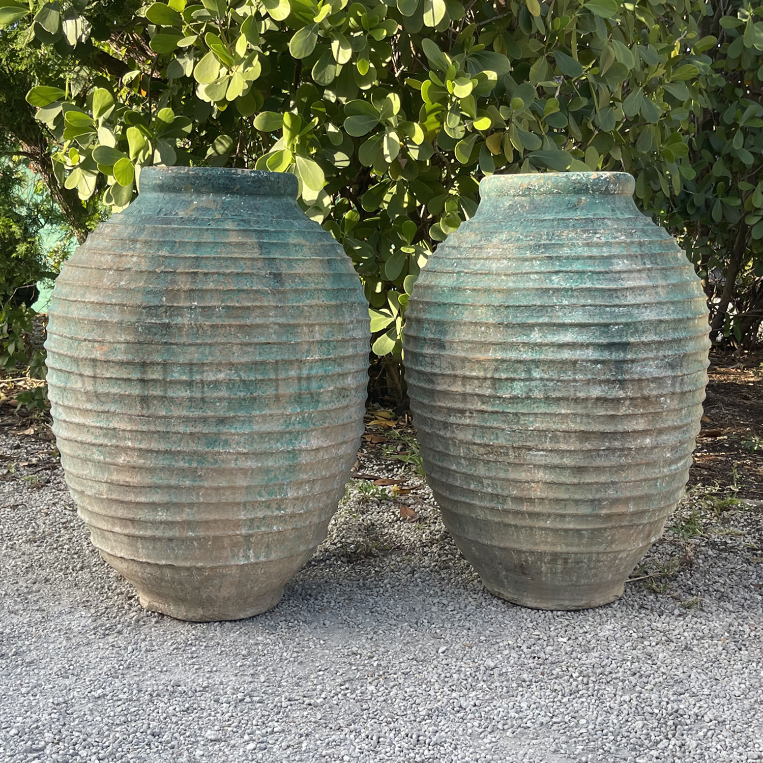 Pair of Antique Greek Green Olive Jars