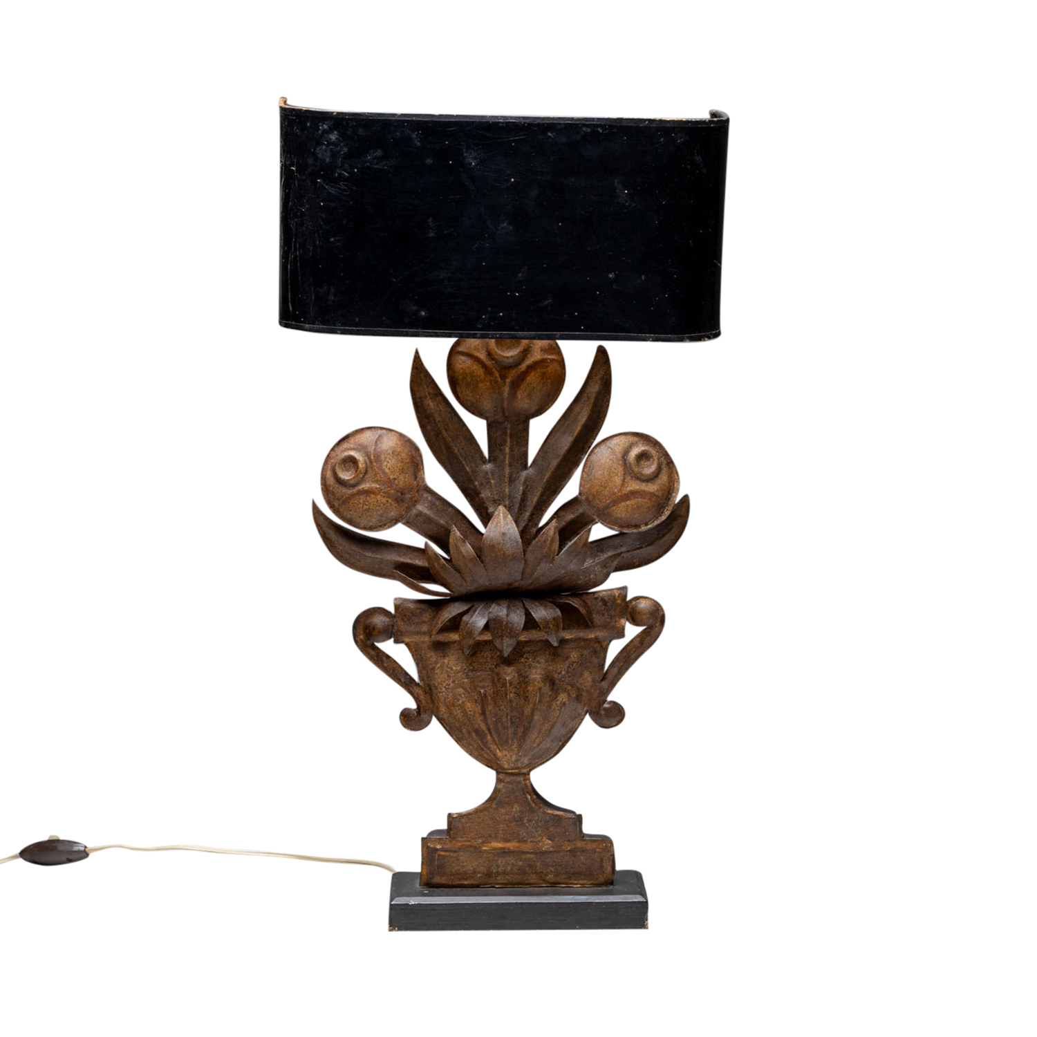 20th Century Italian Industrial Style Tin Table Lamp – Vintage Flower Décor Light