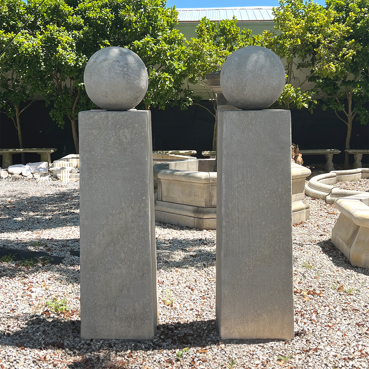 French Entrance Posts in Carved Limestone