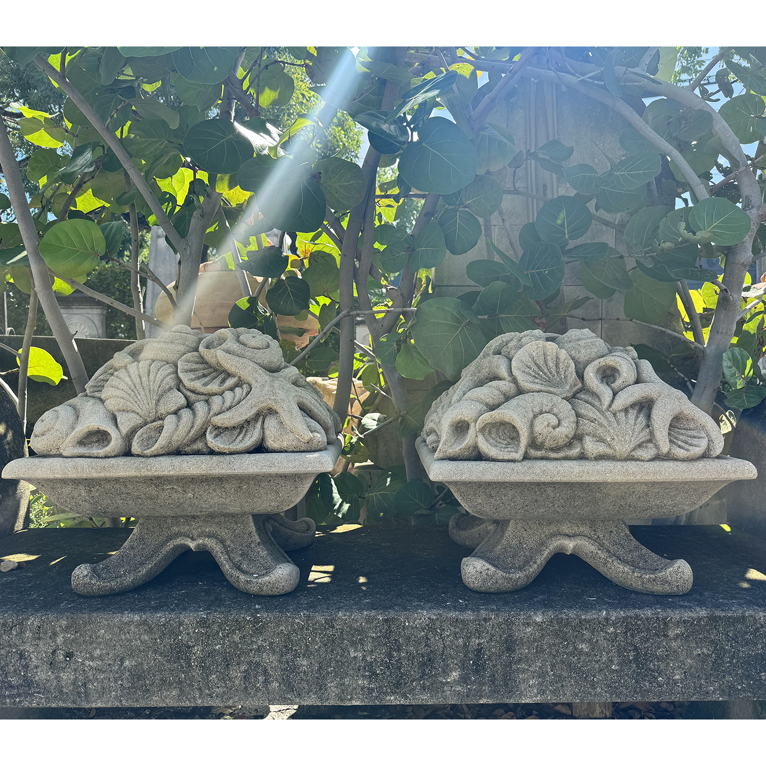 Pair of Square Maritime Garden Finials in Carved Limestone