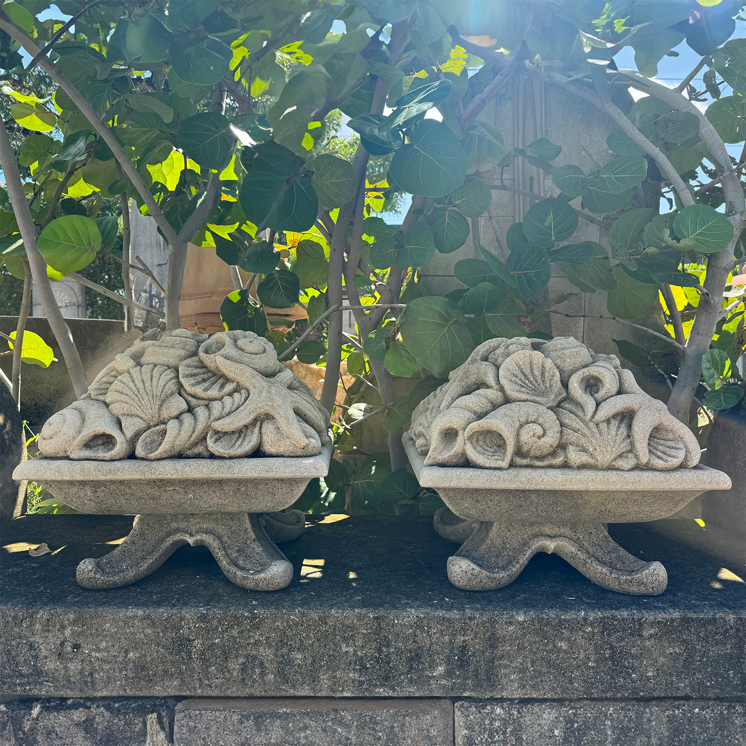 Pair of Square Maritime Garden Finials in Carved Limestone