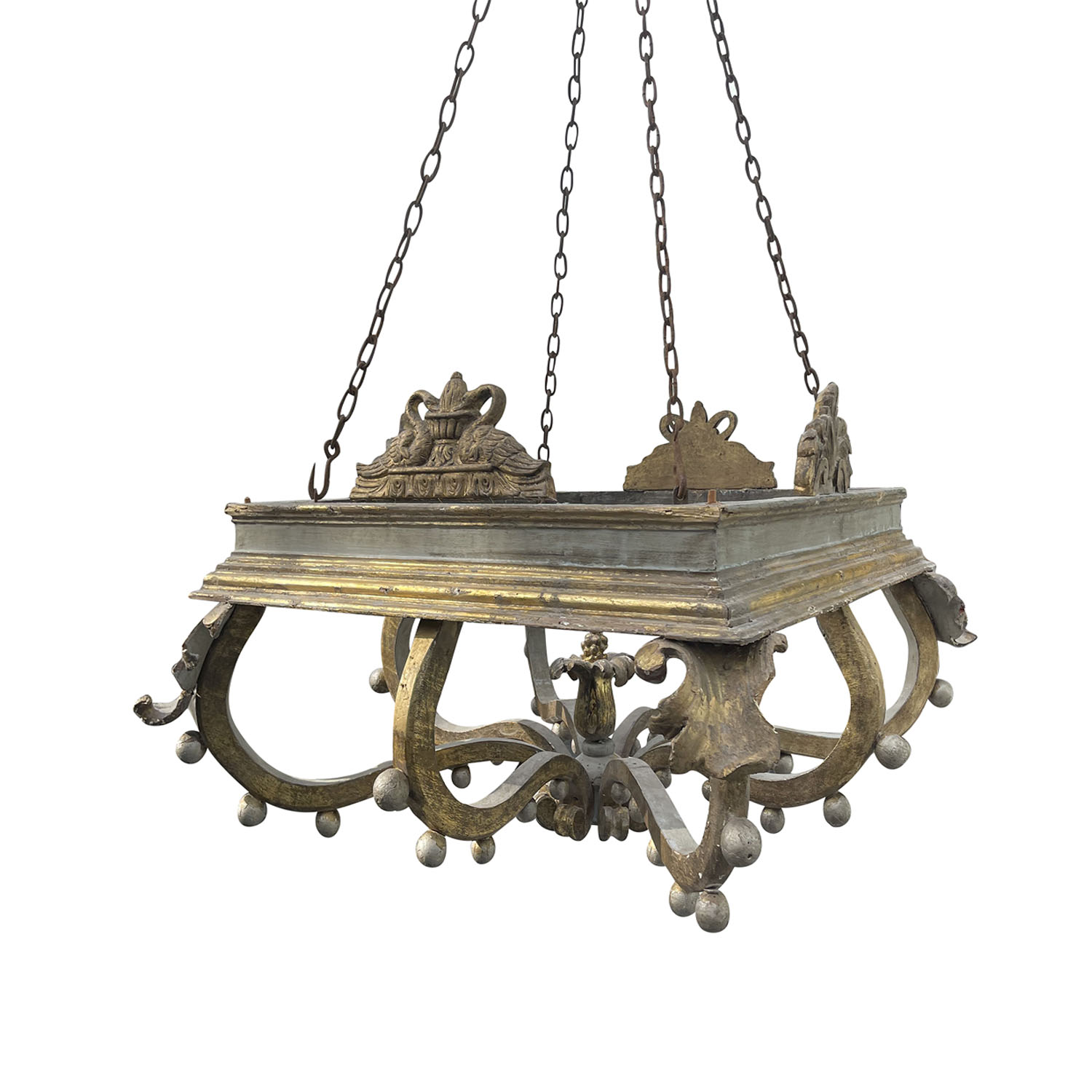 19th Century Italian Basswood Chandelier Pendant – Large Antique Light Fixture