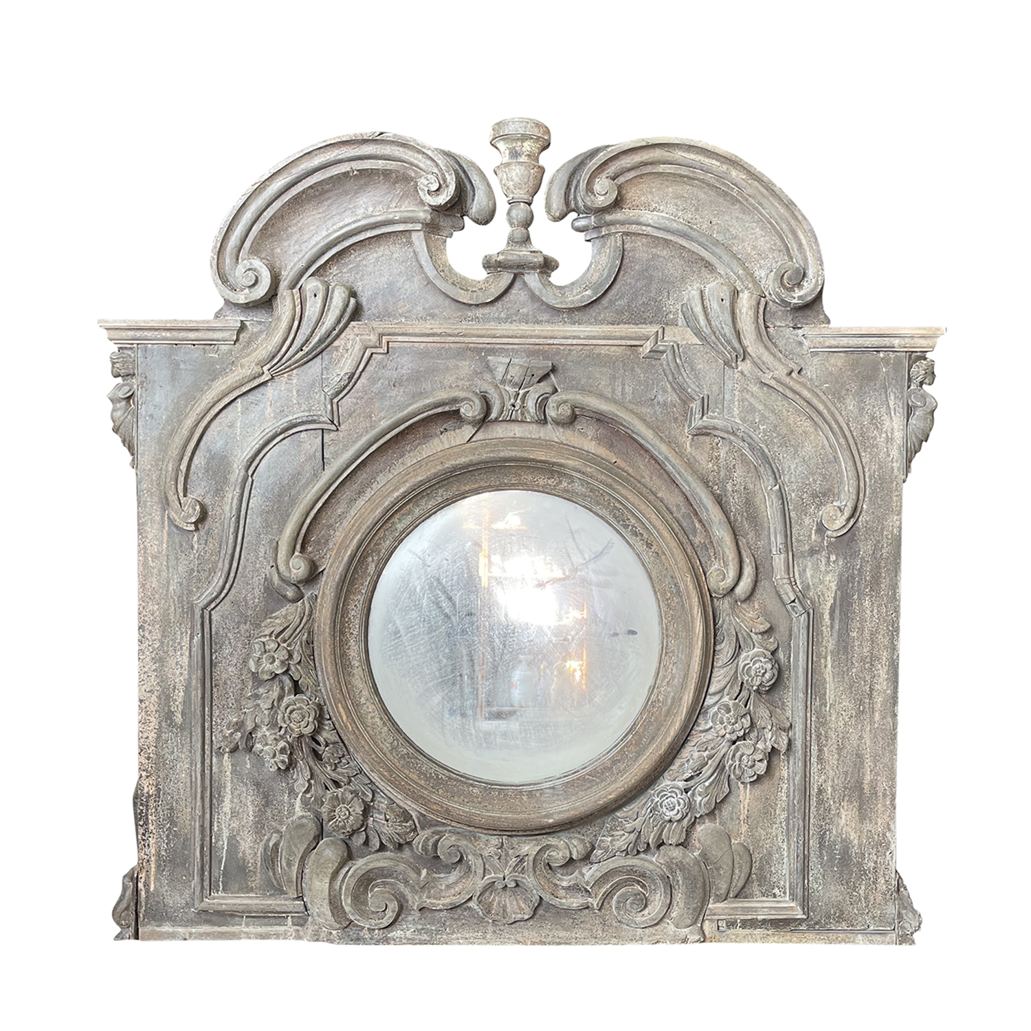 19th Century French Pair of Walnut Baroque Style Wall Glass Boisserie Mirrors
