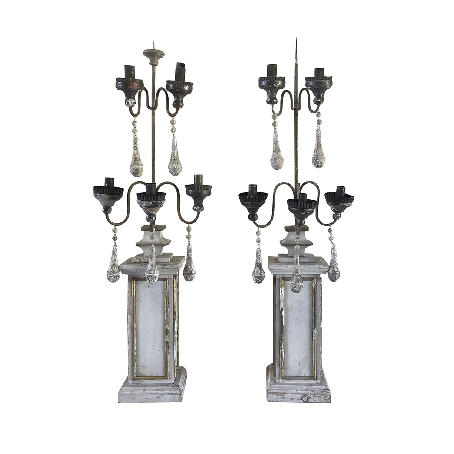 19th Century French Pair of Pinewood Candle Holders – Antique Sticks
