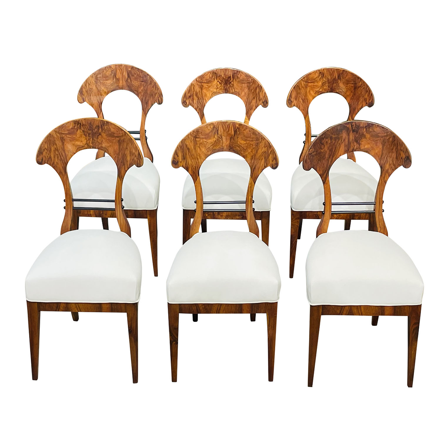 19th Century German Biedermeier Set of Six Antique Veneered Walnut Dining Chairs