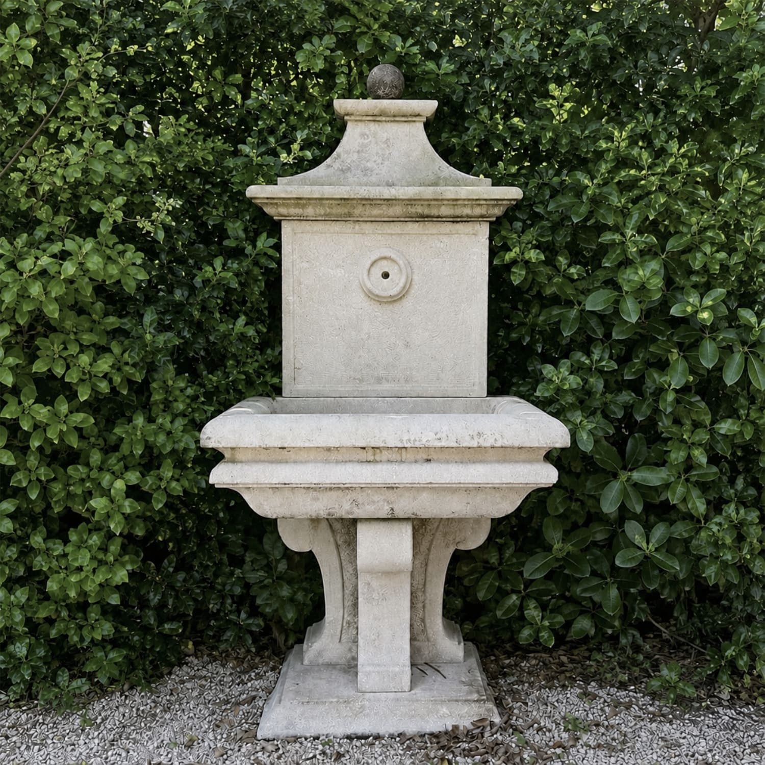 Vintage Hand Carved Limestone Wall Fountain from Italy