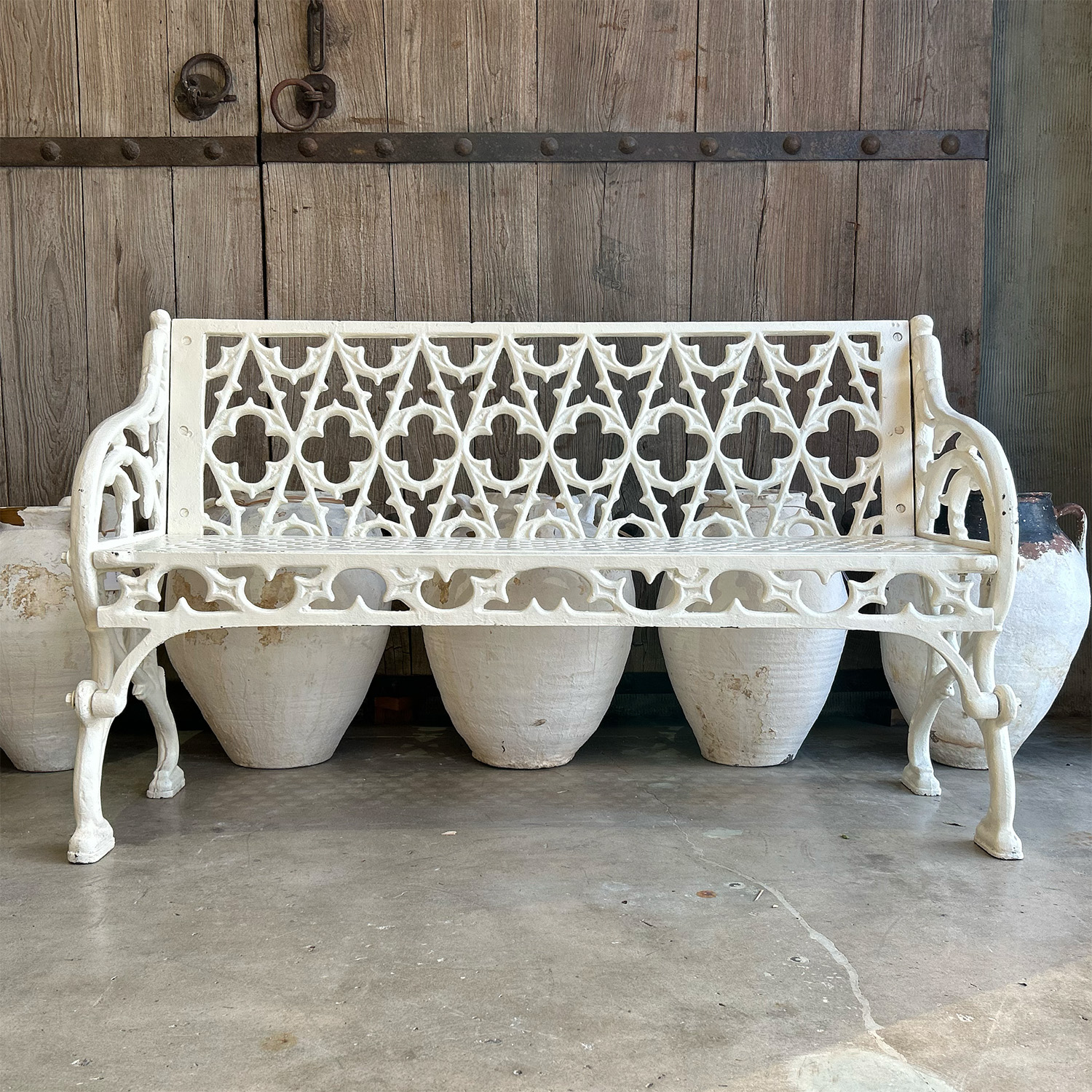 English Garden Settee in White Painted Cast Iron