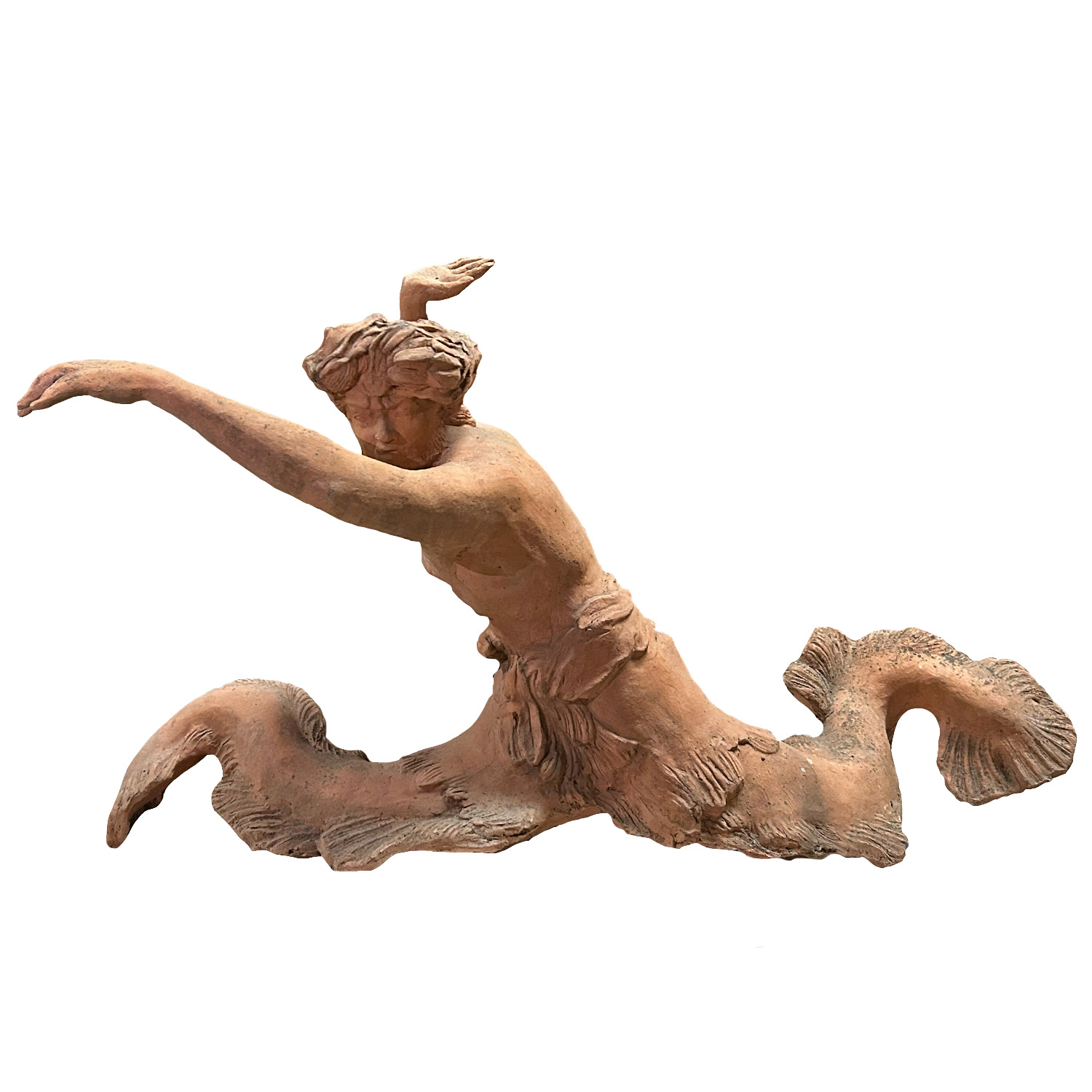 A Roman Style Triton Statuette in Hand Sculpted Terra Cotta from Tuscany