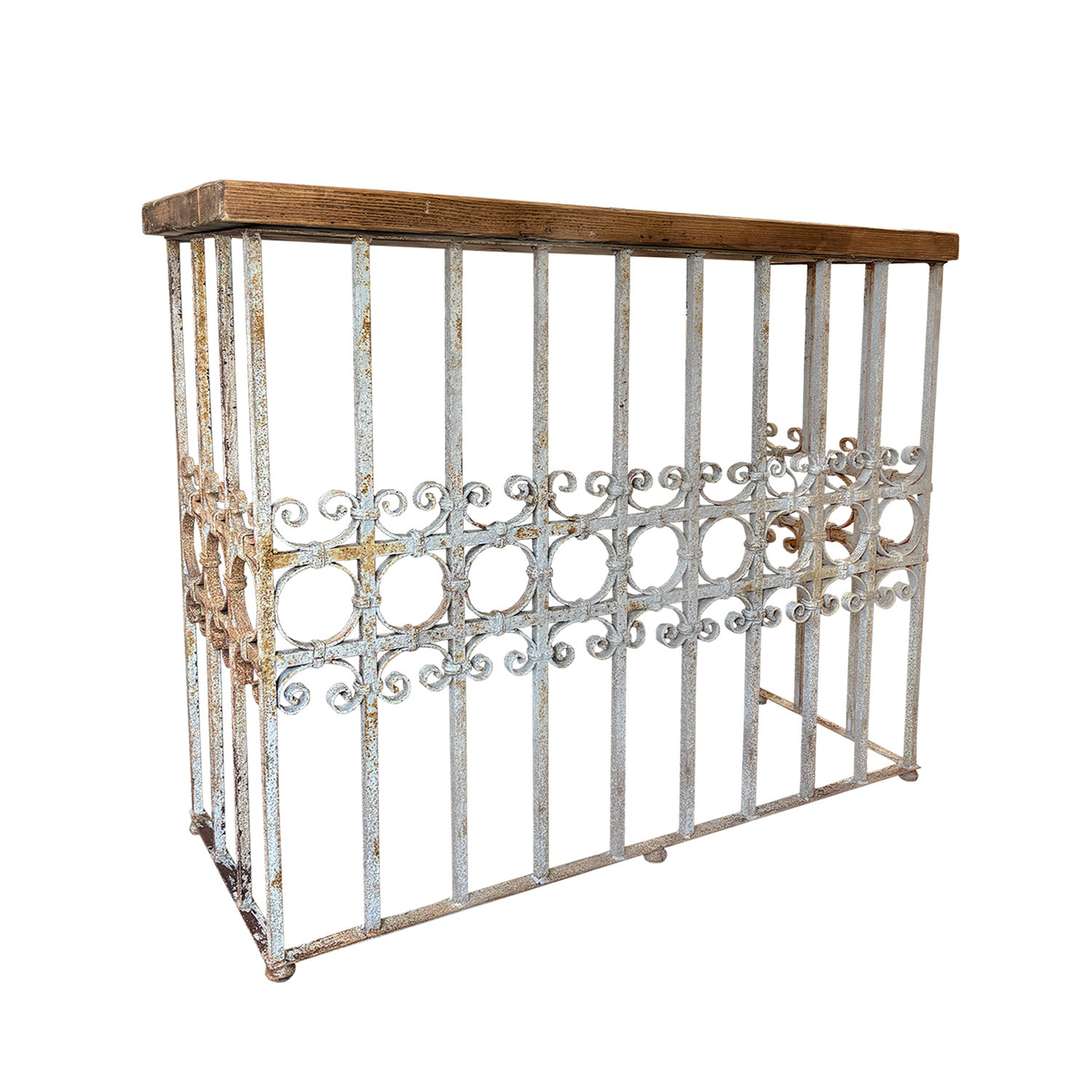 Pair of French Console Tables with Wrought Iron Bases