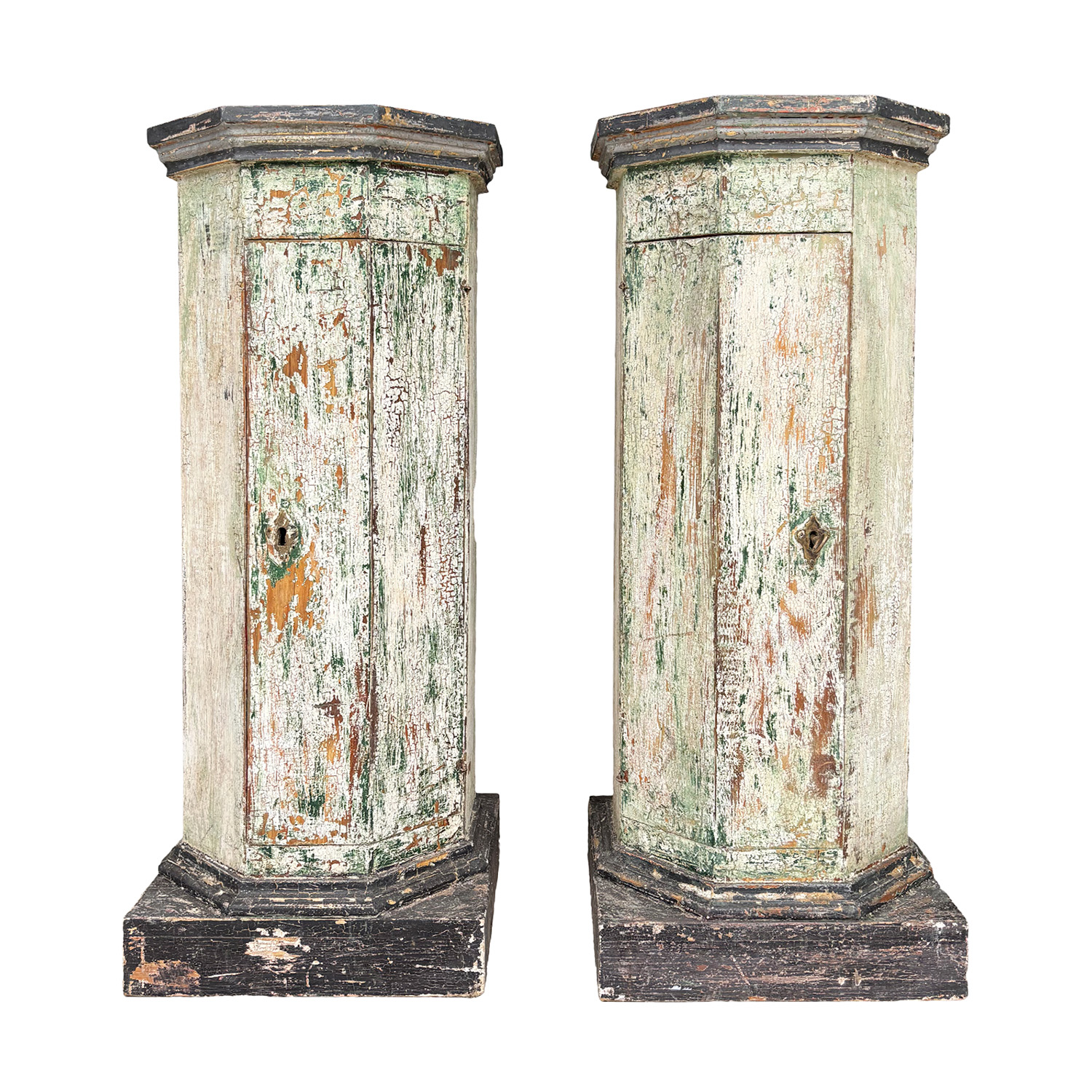 Pair of 19th-Century Italian Provincial Octagonal Column Cabinets