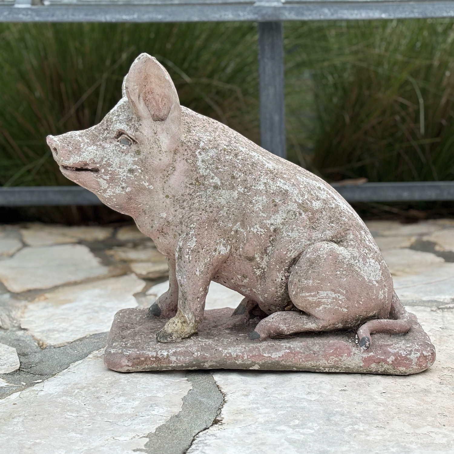 A French Piglet Garden Statuette in Weathered Cast Stone, Circa 1980s