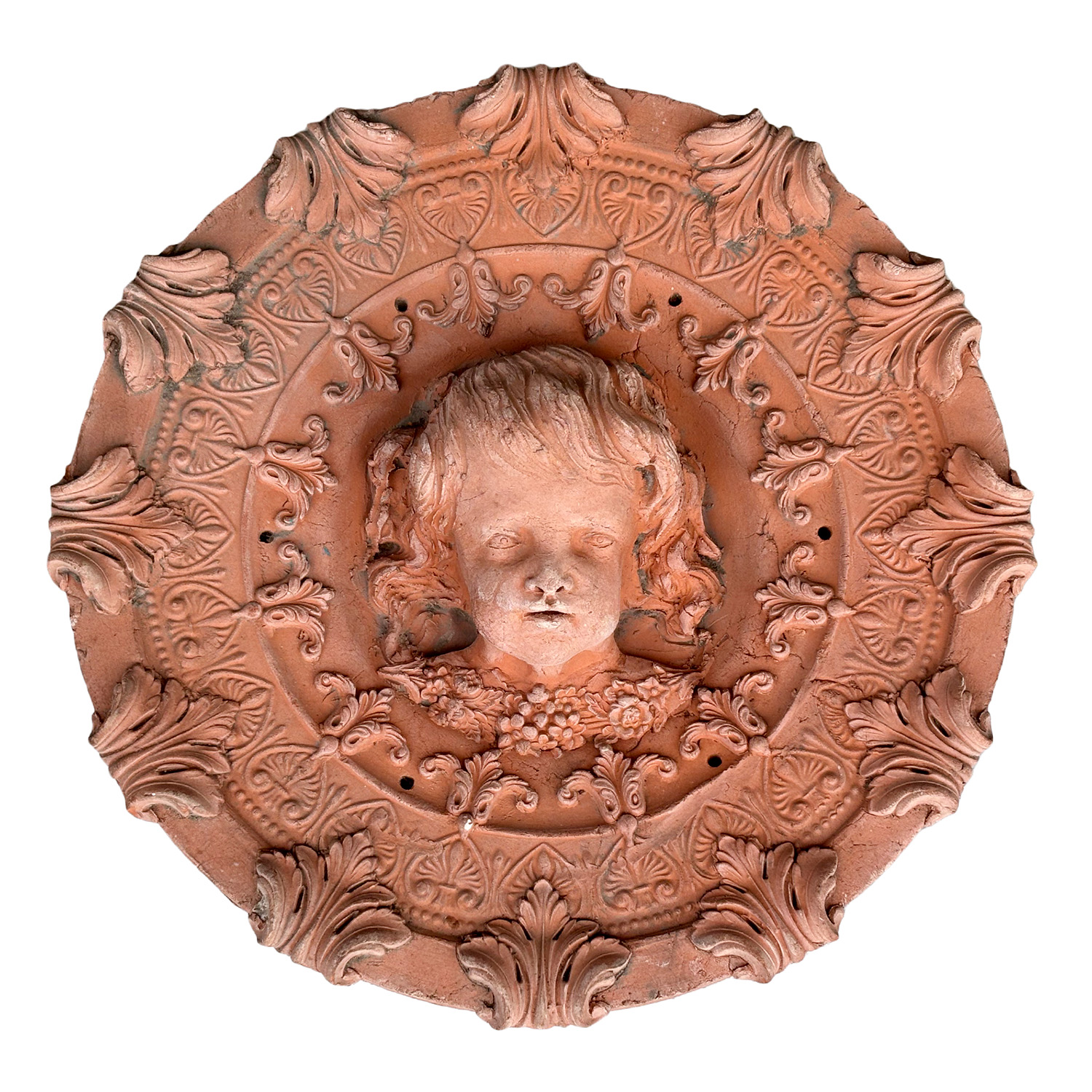 19th Century French Terracotta Relief with Cherub