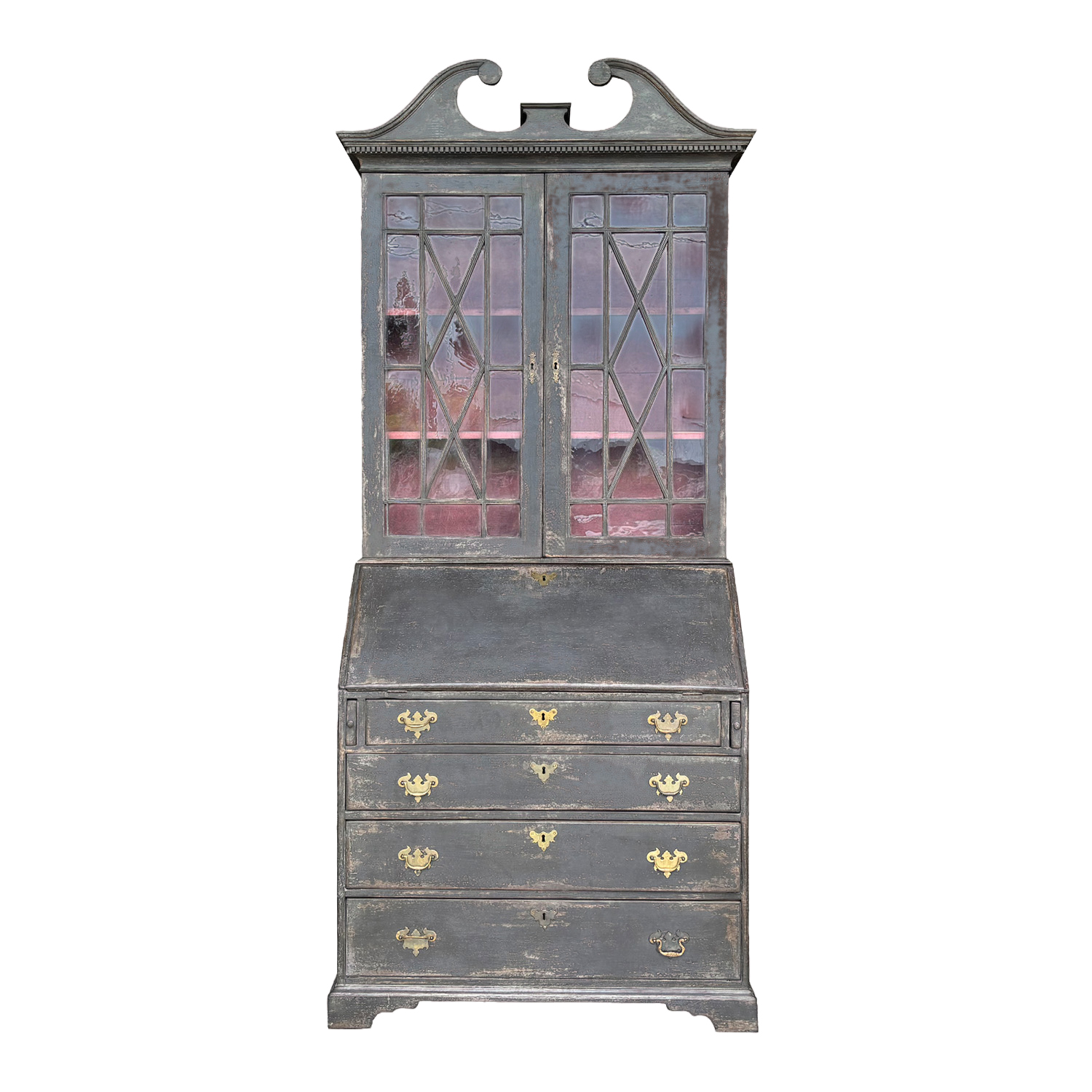 19th Century British Antique Victorian Two-Part Pinewood Secretary Cabinet