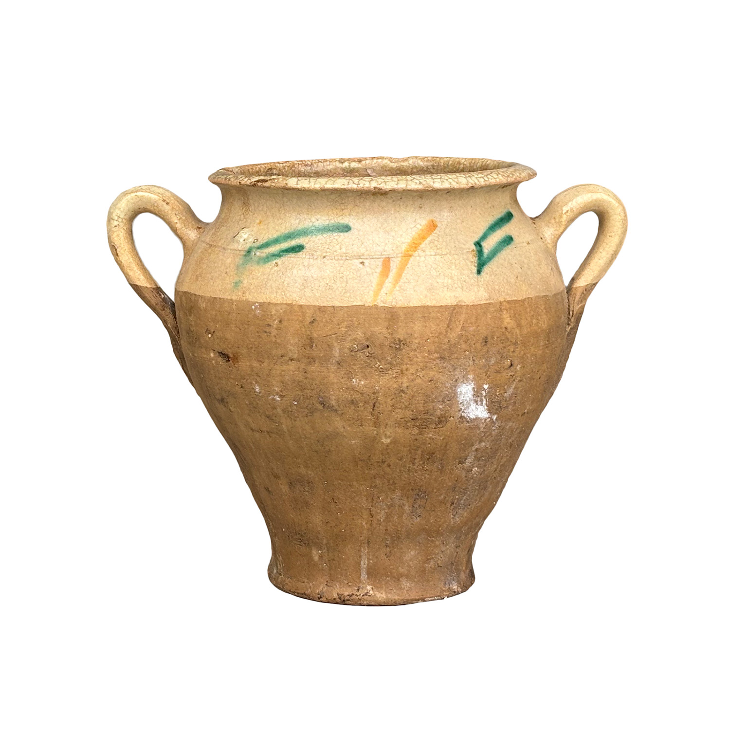 Antique Painted Terracotta Pot from Spain with Handles