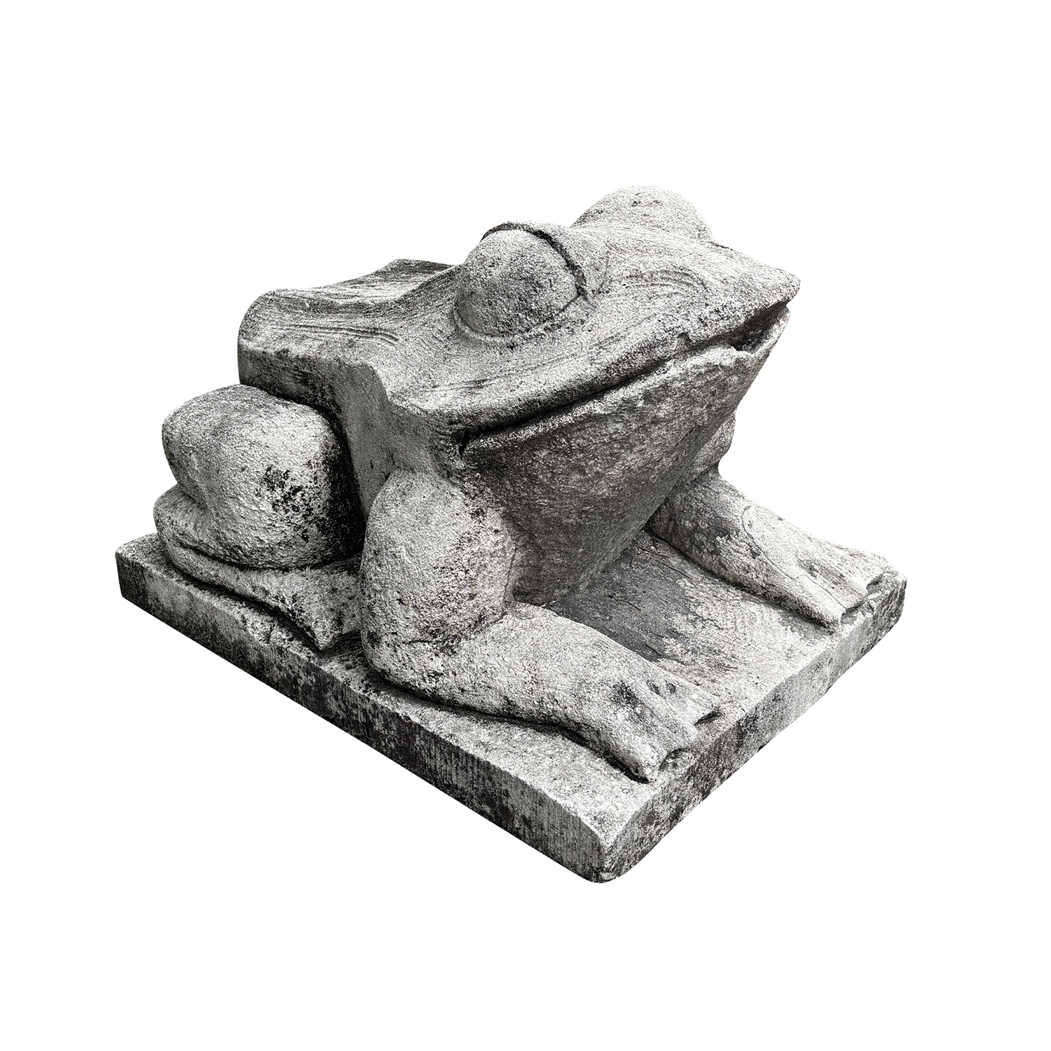 Charming Antique Hand-Carved Limestone Frog with Aged Patina