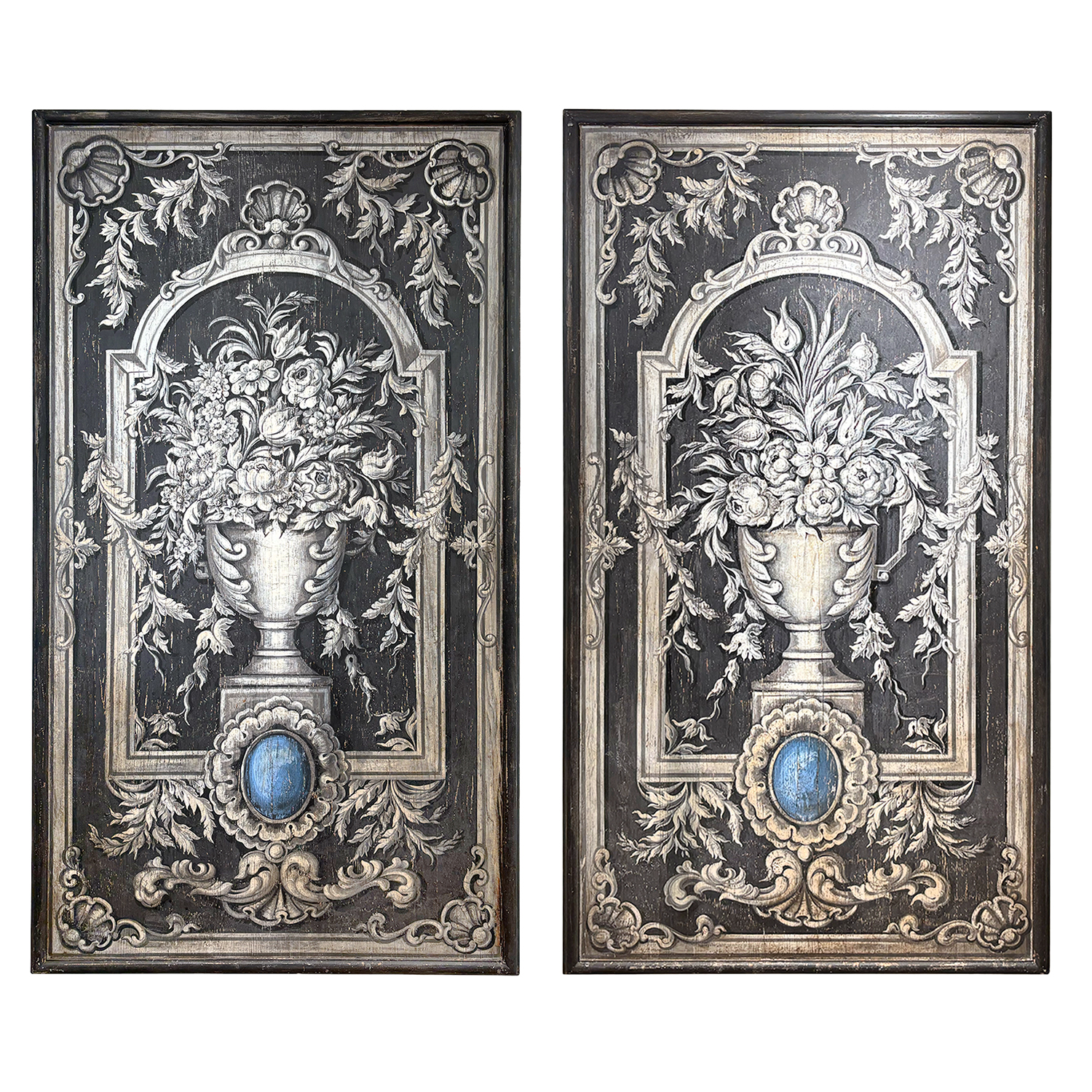 Pair of 20th Century Painted Wood Panels from Florence, Italy