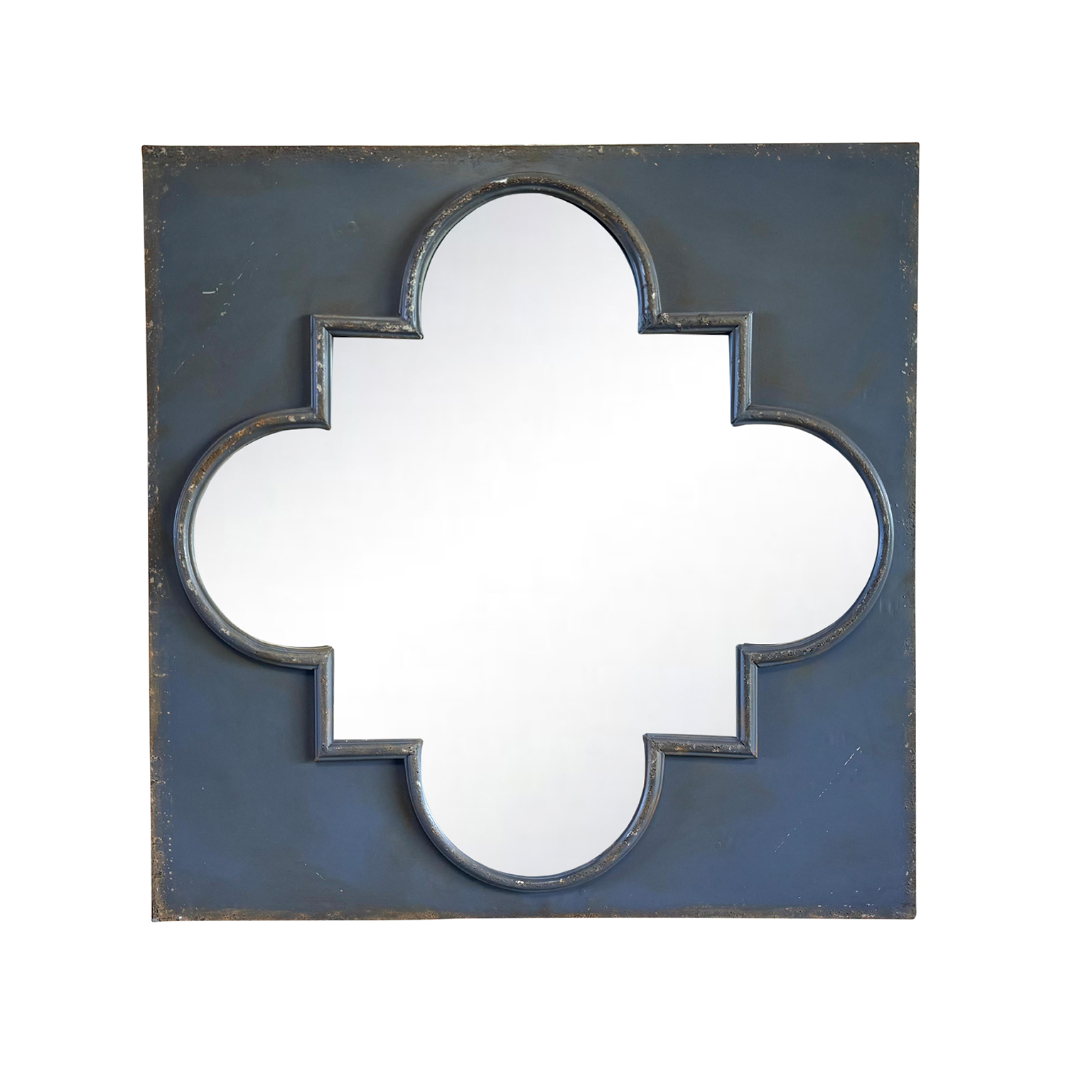 Square Metal Mirror with Quatrefoil Cut-Out, France, 20th Century