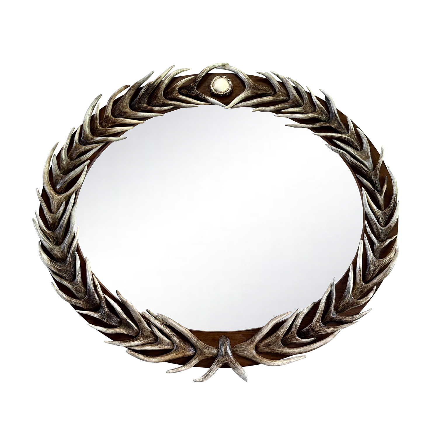 Monumental Round Mirror with Carved Antler Motif, 20th Century