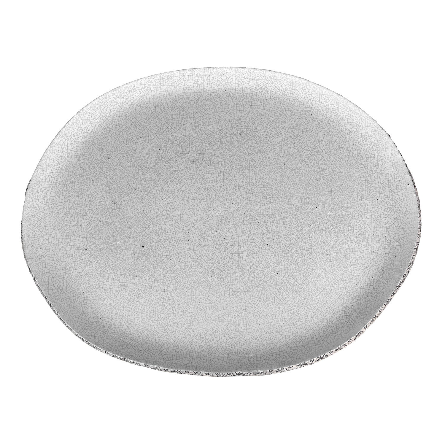 Large Whimsical  Provencal Center Plate in Ecru Crackled Enamel