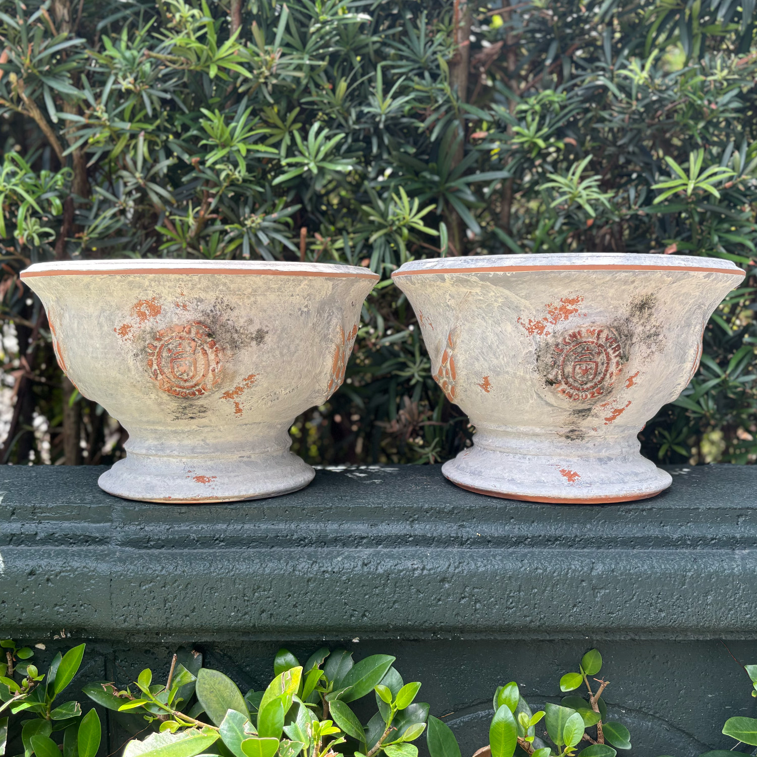 Pair of Garden Coupes from France with an off White Colored Enamell