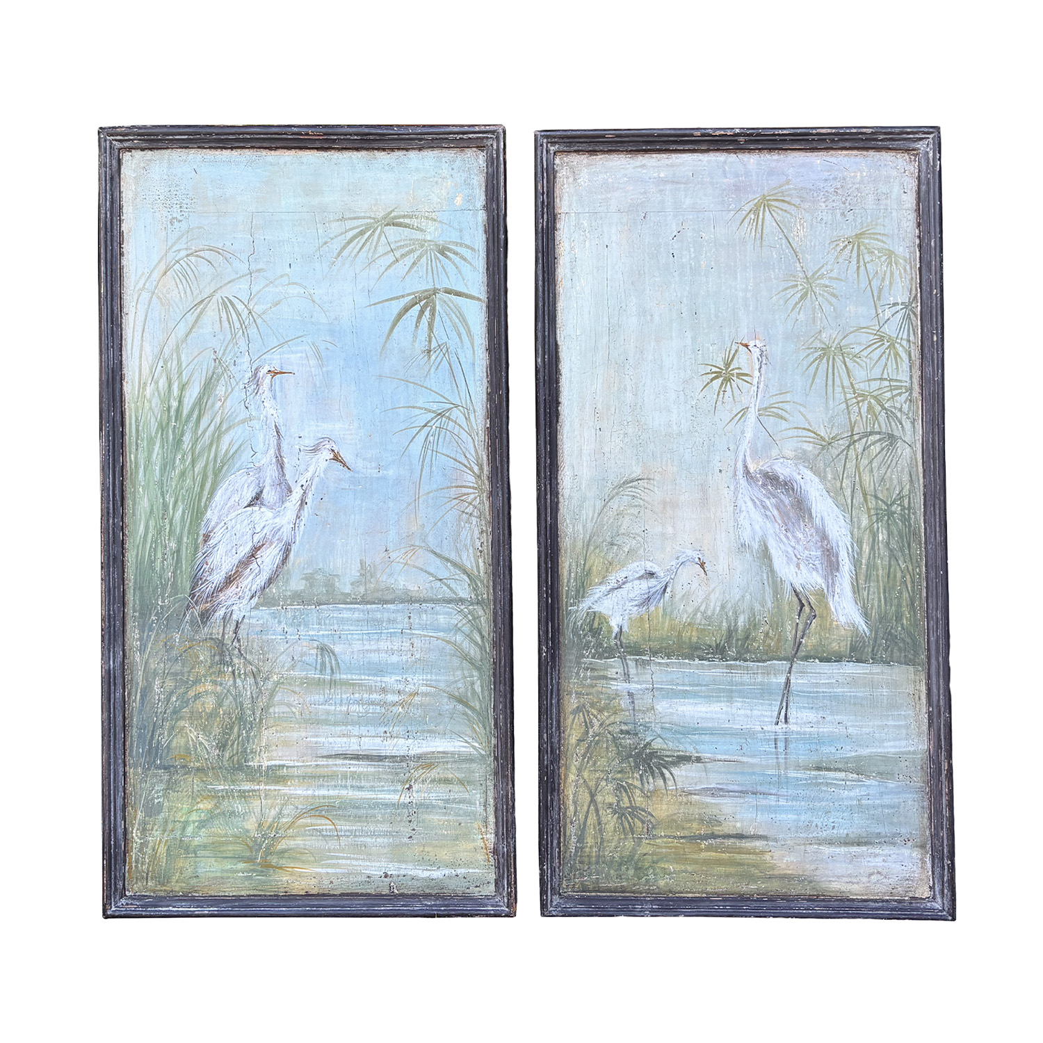 Pair of late 20th Century Wall Panels in Wood with Cranes