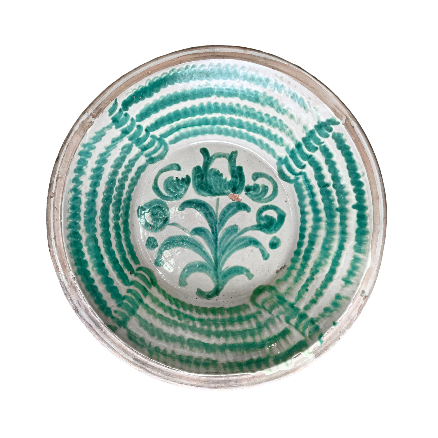 Antique European Hand-Decorated Terracotta Lebrillo Bowl