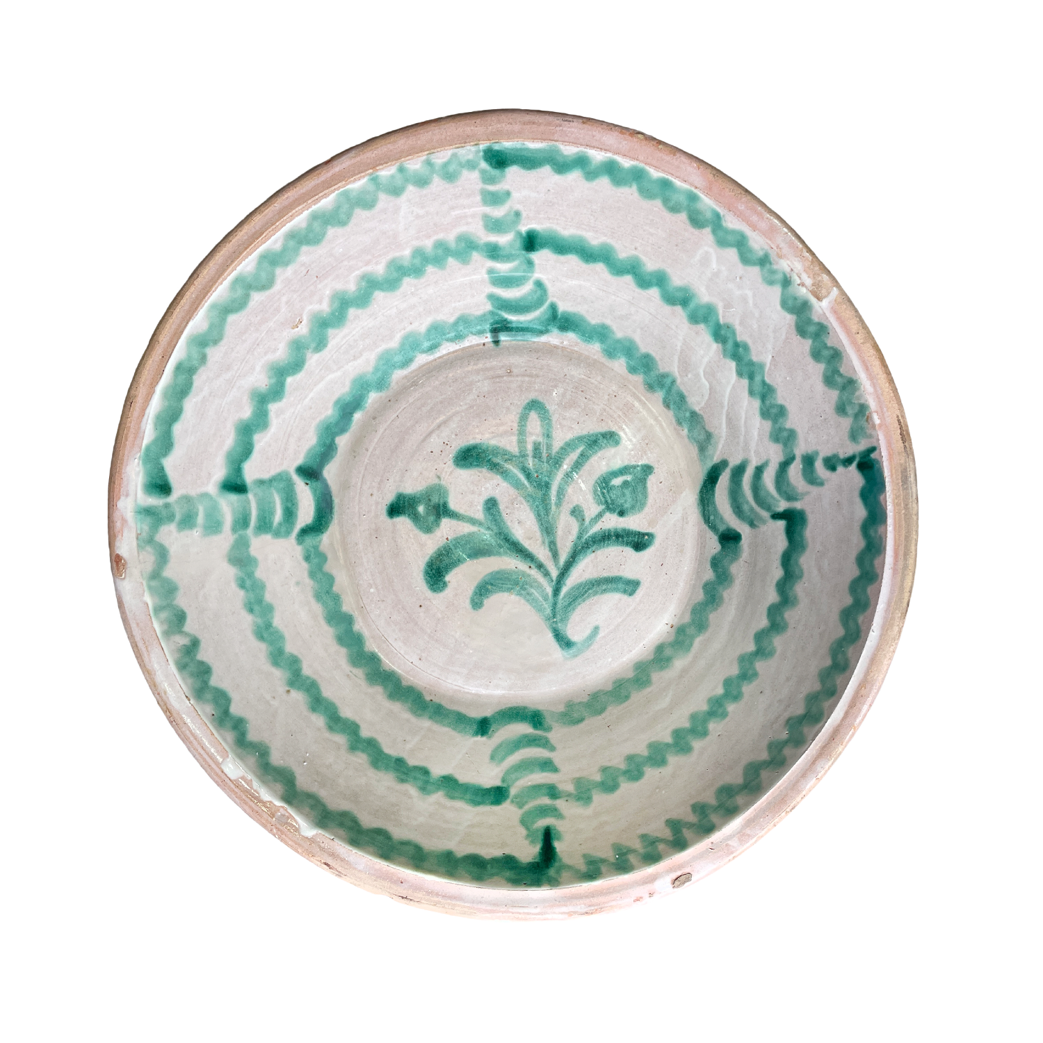 Antique Hand-Decorated Terracotta Folk Lebrillo Bowl