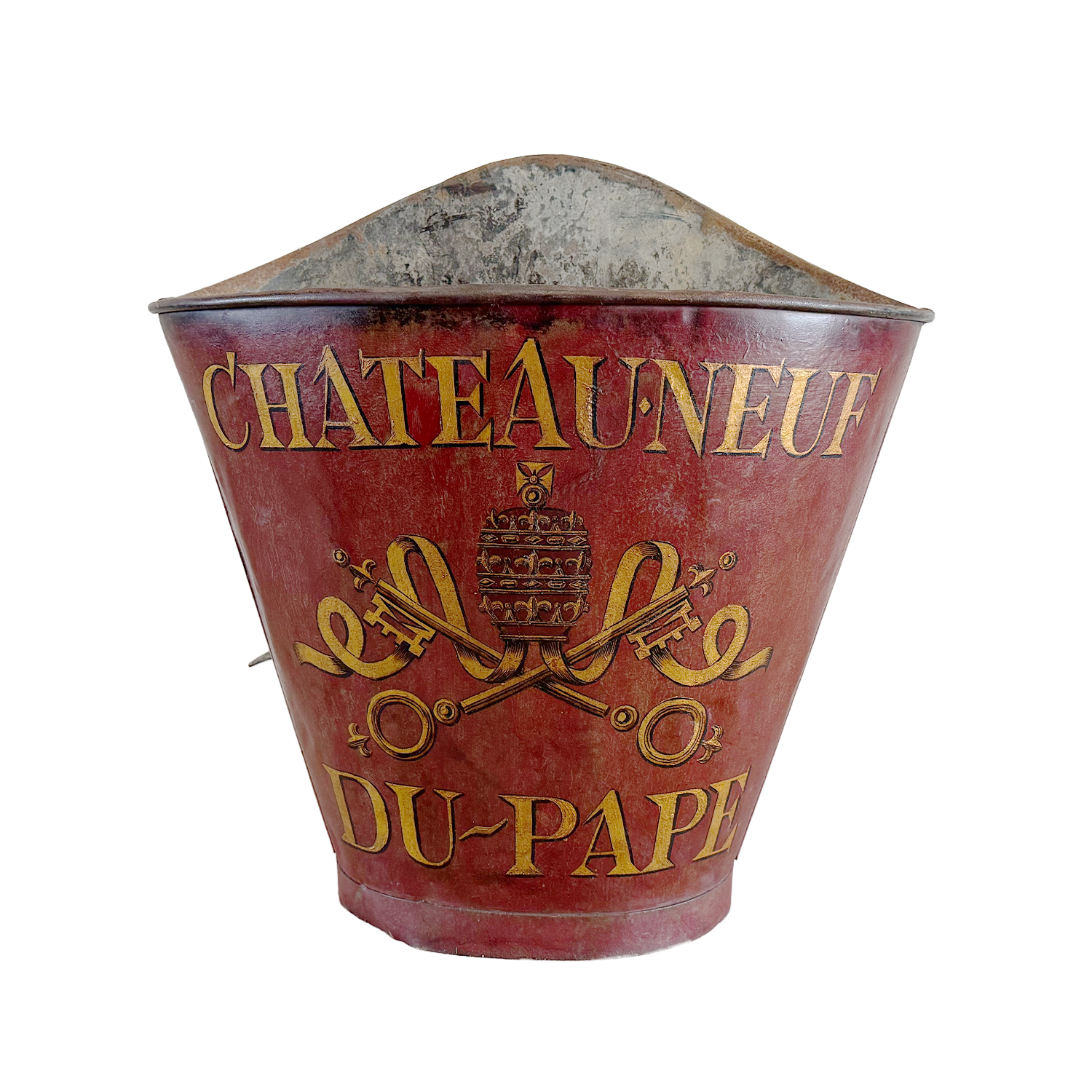 Early 1900s Antique French Châteauneuf-du-Pape Tole Wine Harvest Bucket
