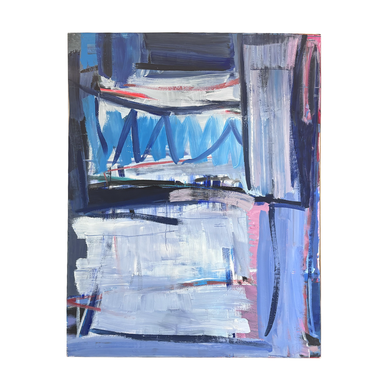 A 20th Century Blue Abstract Painting by French Painter Daniel Clesse