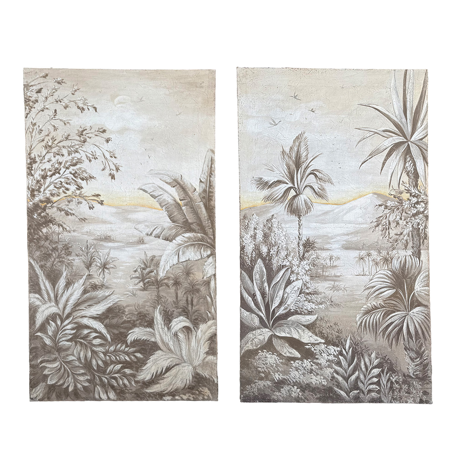20th Century Pair of Decorative Hand-Painted Landscape Panels – Renaissance Manner
