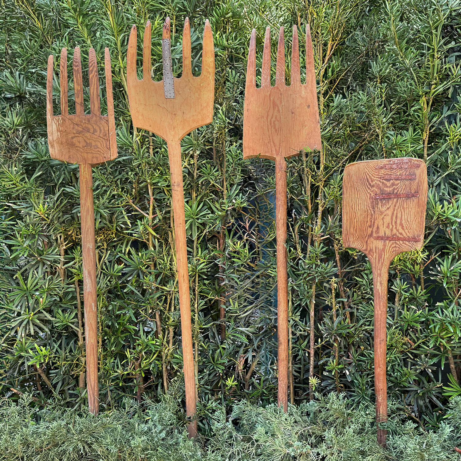 Set of Four Antique Wooden Farm Tools from France