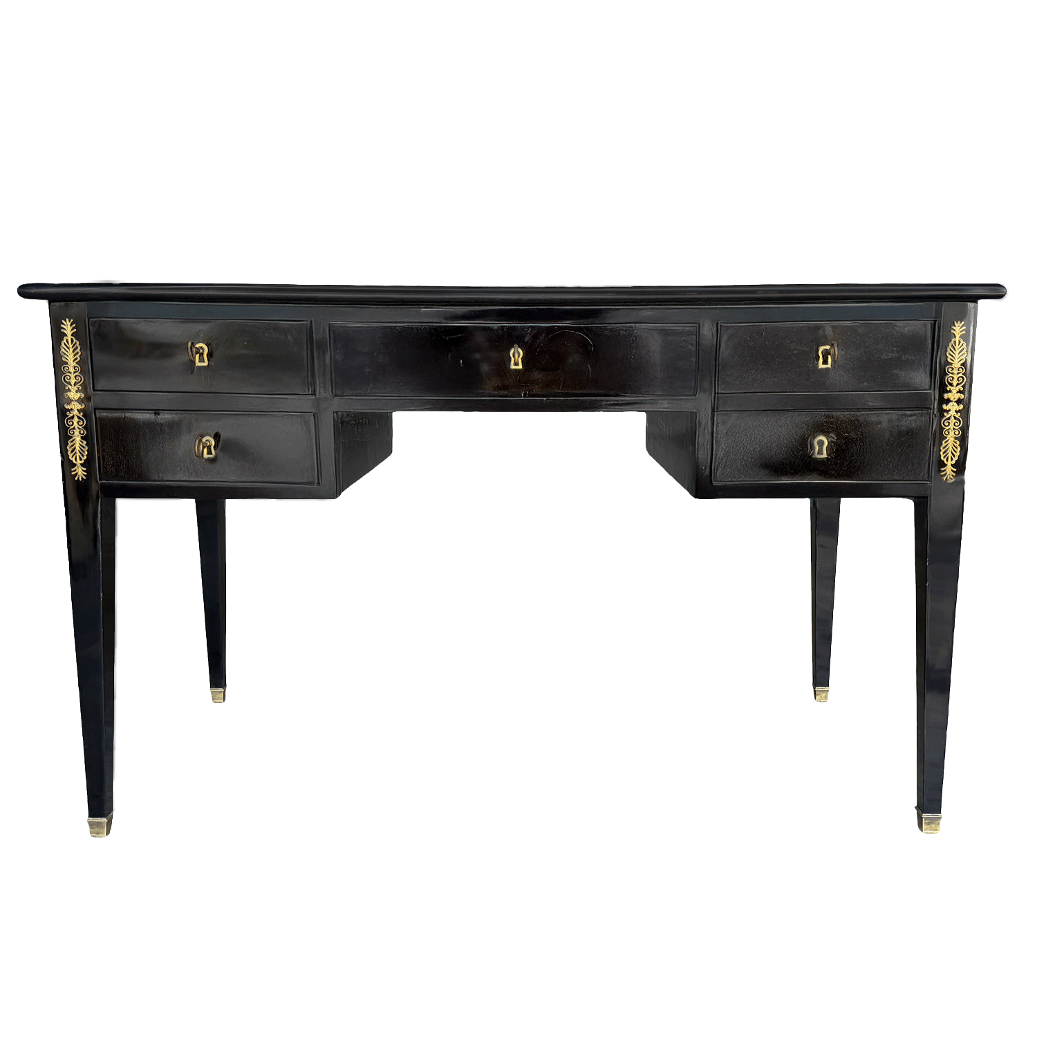 A late 19th Century Black Hand Shellac Polished Desk from France, with Red Leather Surface