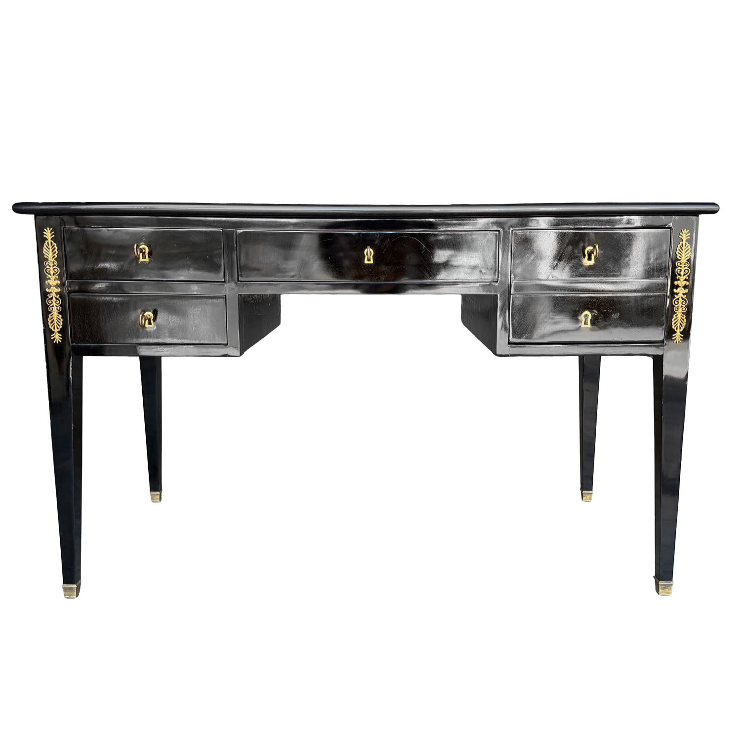 A late 19th Century Black Hand Shellac Polished Desk from France, with Red Leather Surface