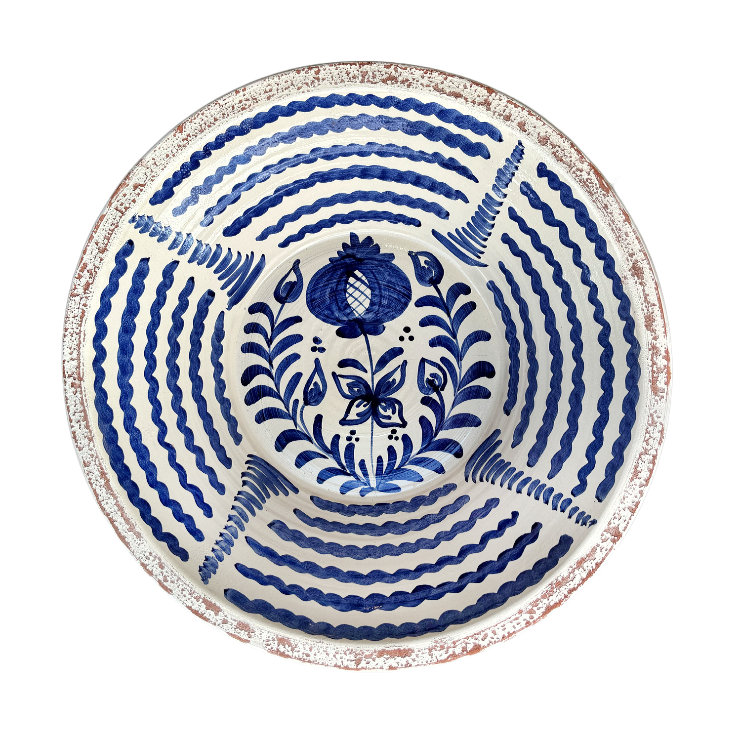 Lebrillo Bowl in Blue and White – 21st Century Spanish Terra Cotta