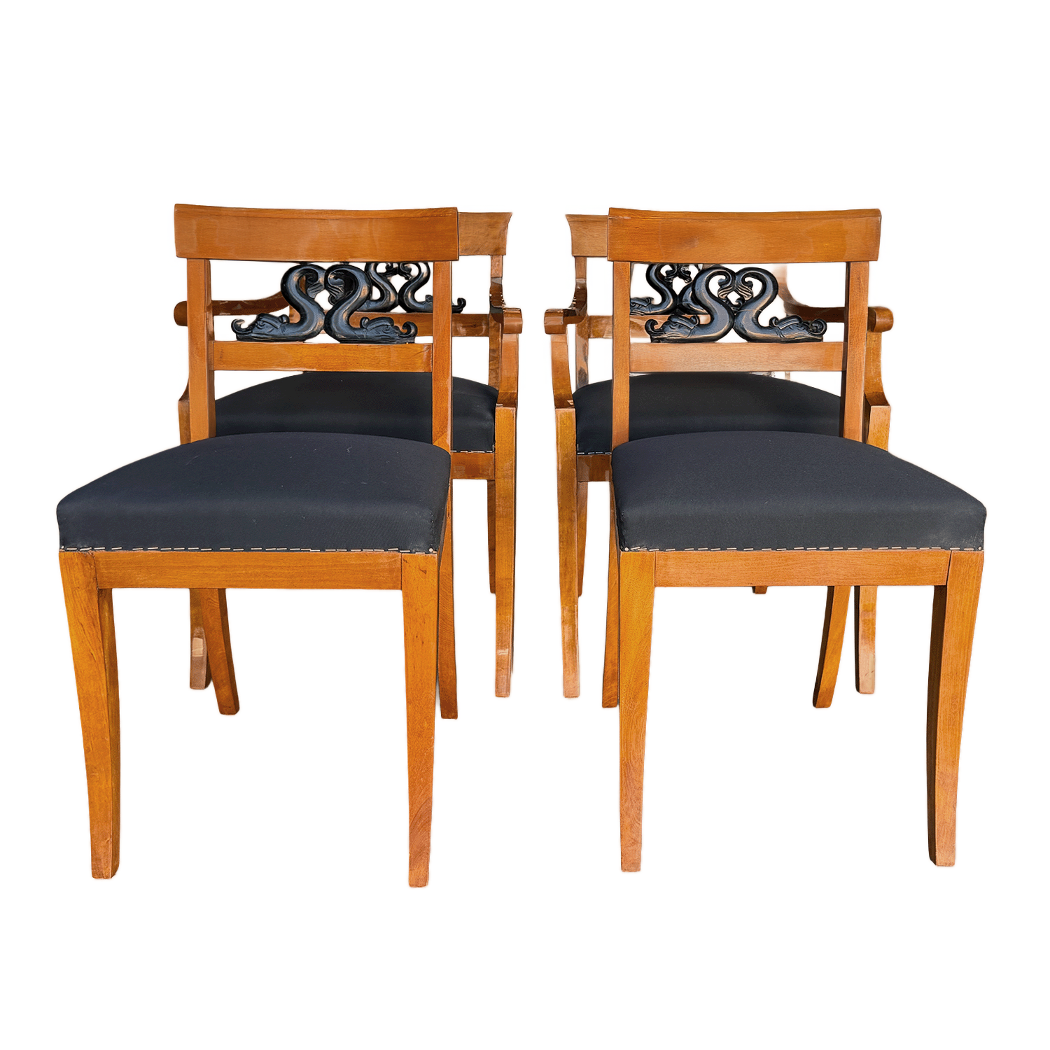 A 19th Century Set of Four Biedermeier Chair Suite with Dolphin Motif, Germany