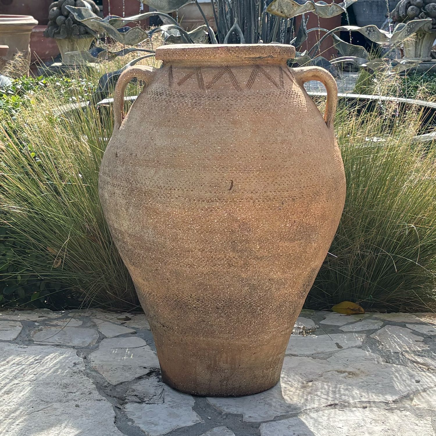 19th Century Greek Terracotta Olive Oil Jar with Geometric Band