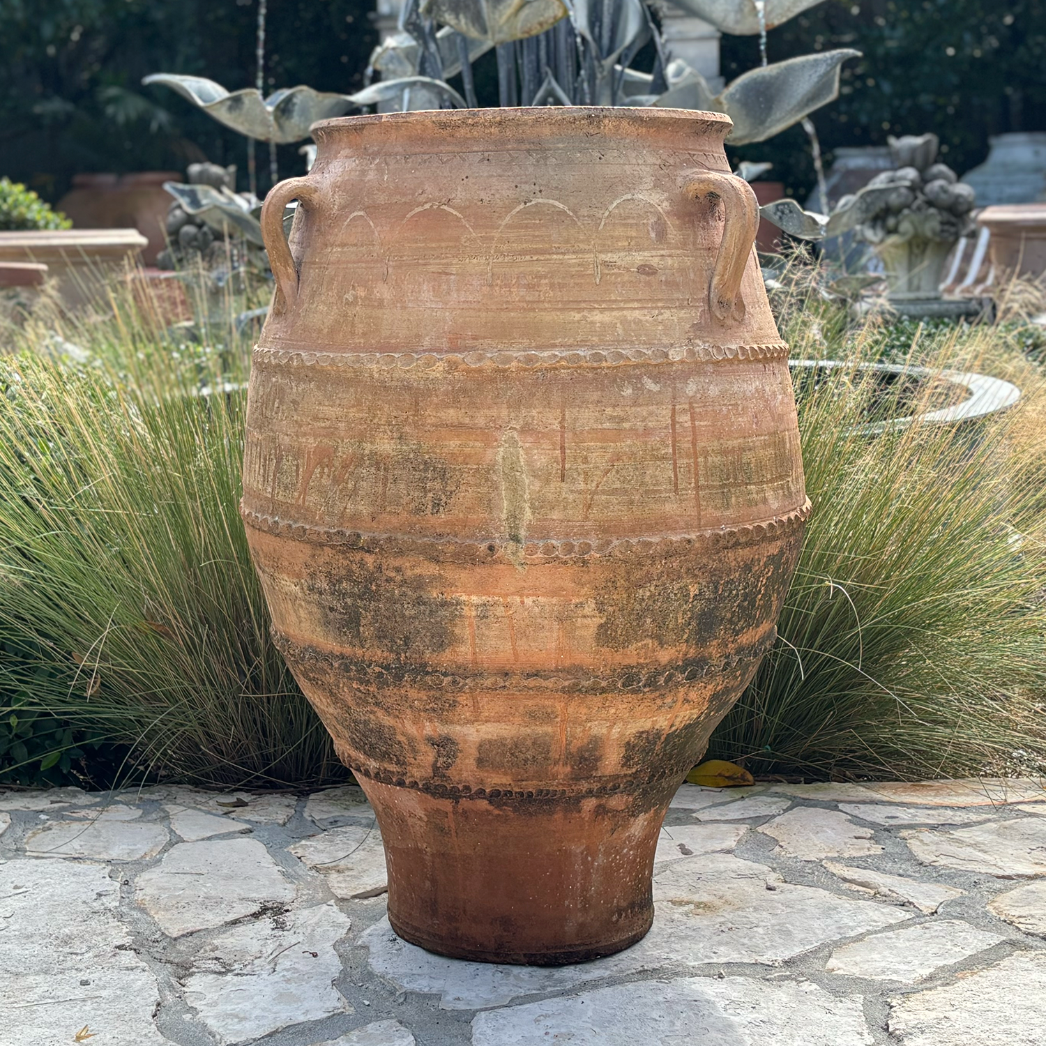 19th Century Greek Terracotta Urn with Waved Decorative Band