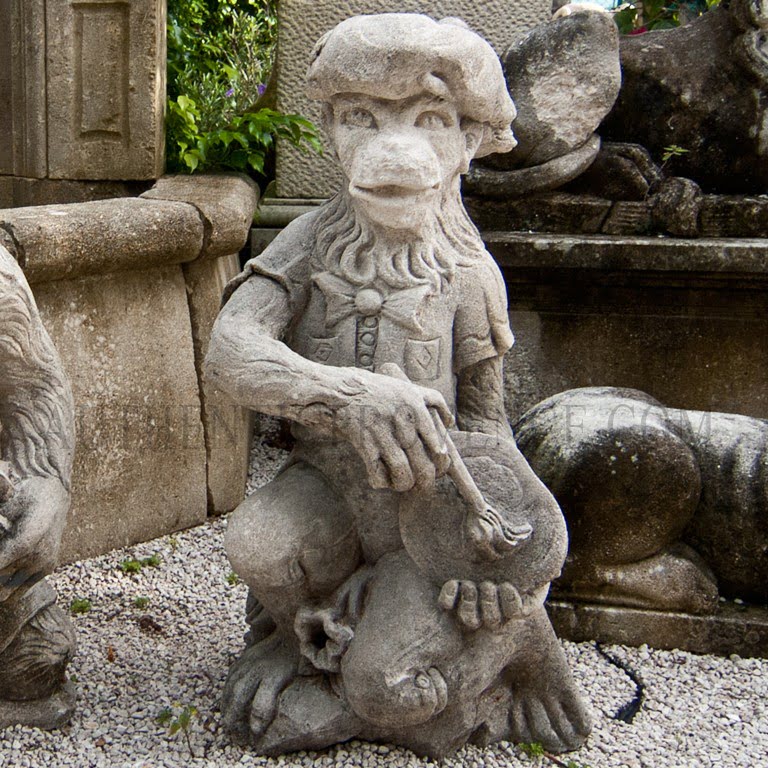 Monkey Painter Garden Statue in Limestone, Italy 1930s