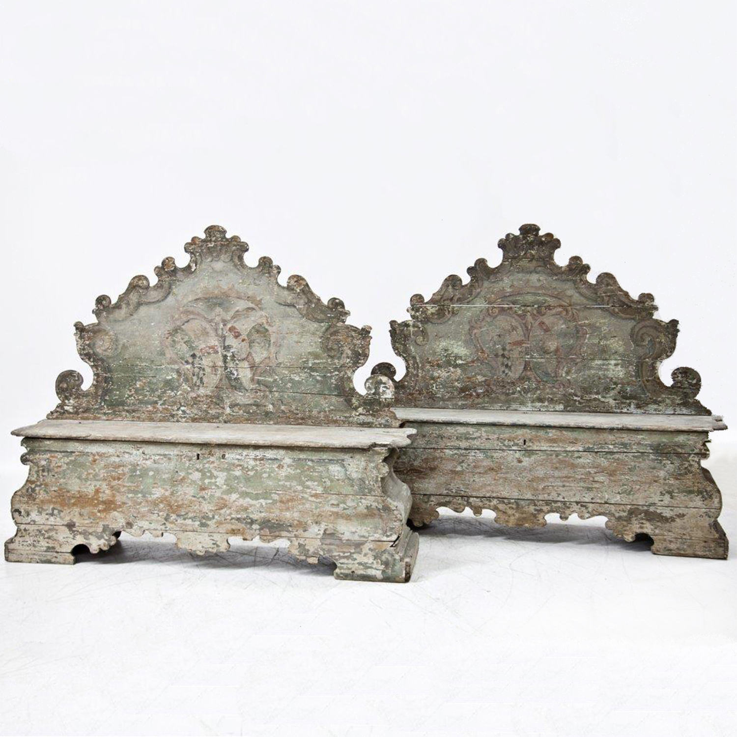 18th Century Italian Pair of Baroque Cassapanche Wooden Storage Benches