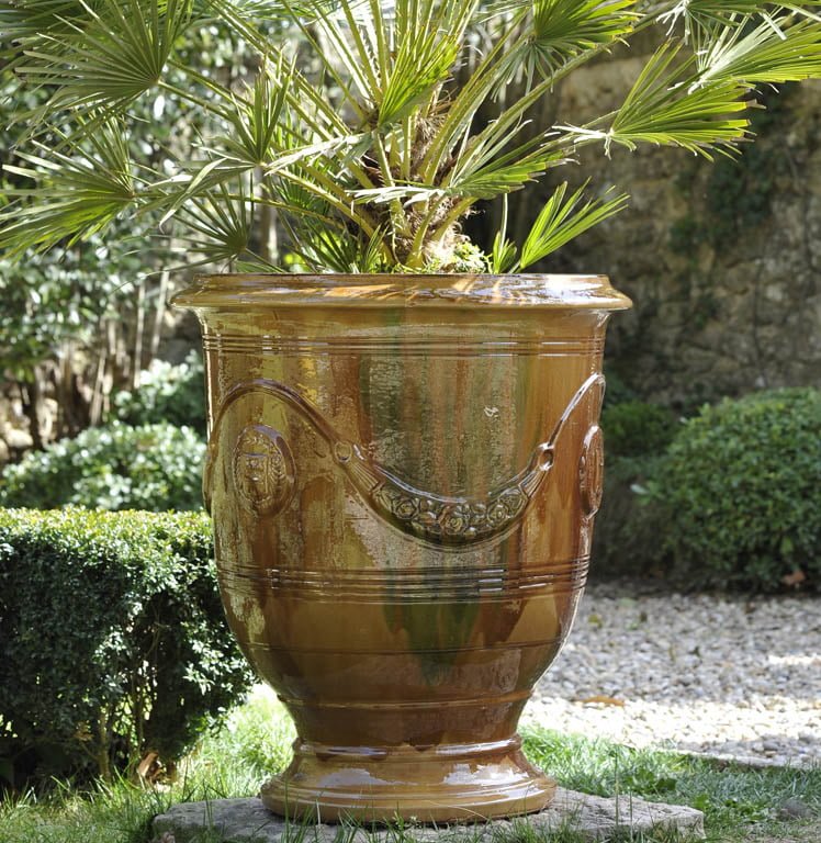 Garden Urn from Provence with a Handpainted Flamed Glaze