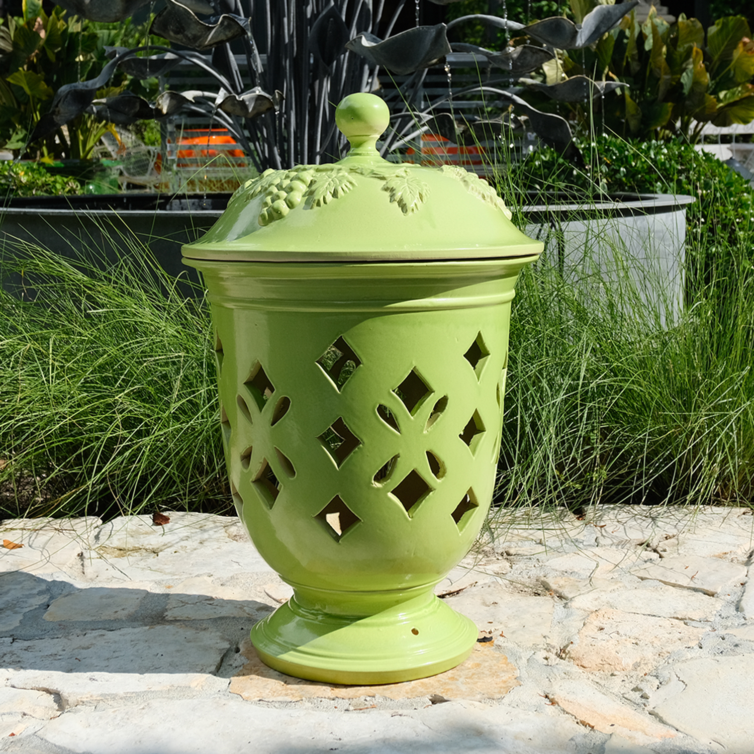 Tall Garden Lantern in Anis Green Finish