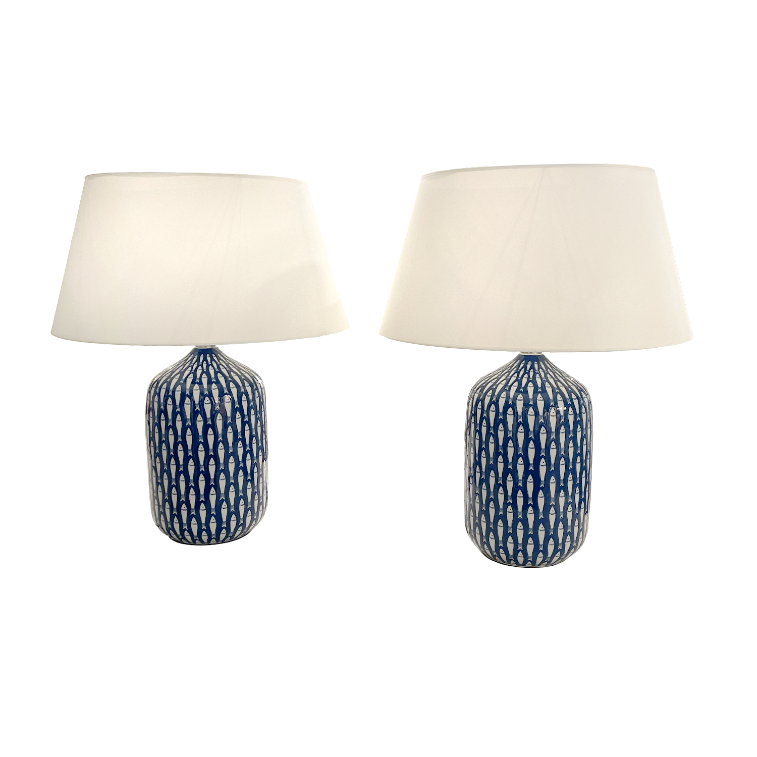 Pair of Italian Blue and White Ceramic Table Lamps
