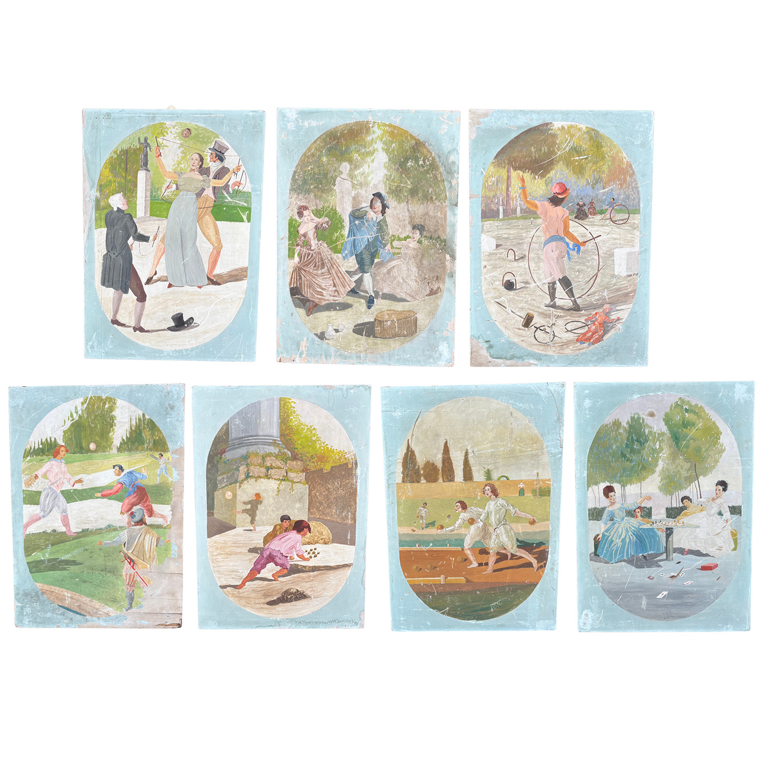 A Set of Seven Antique 19th Century Sport Wall Panels from Italy