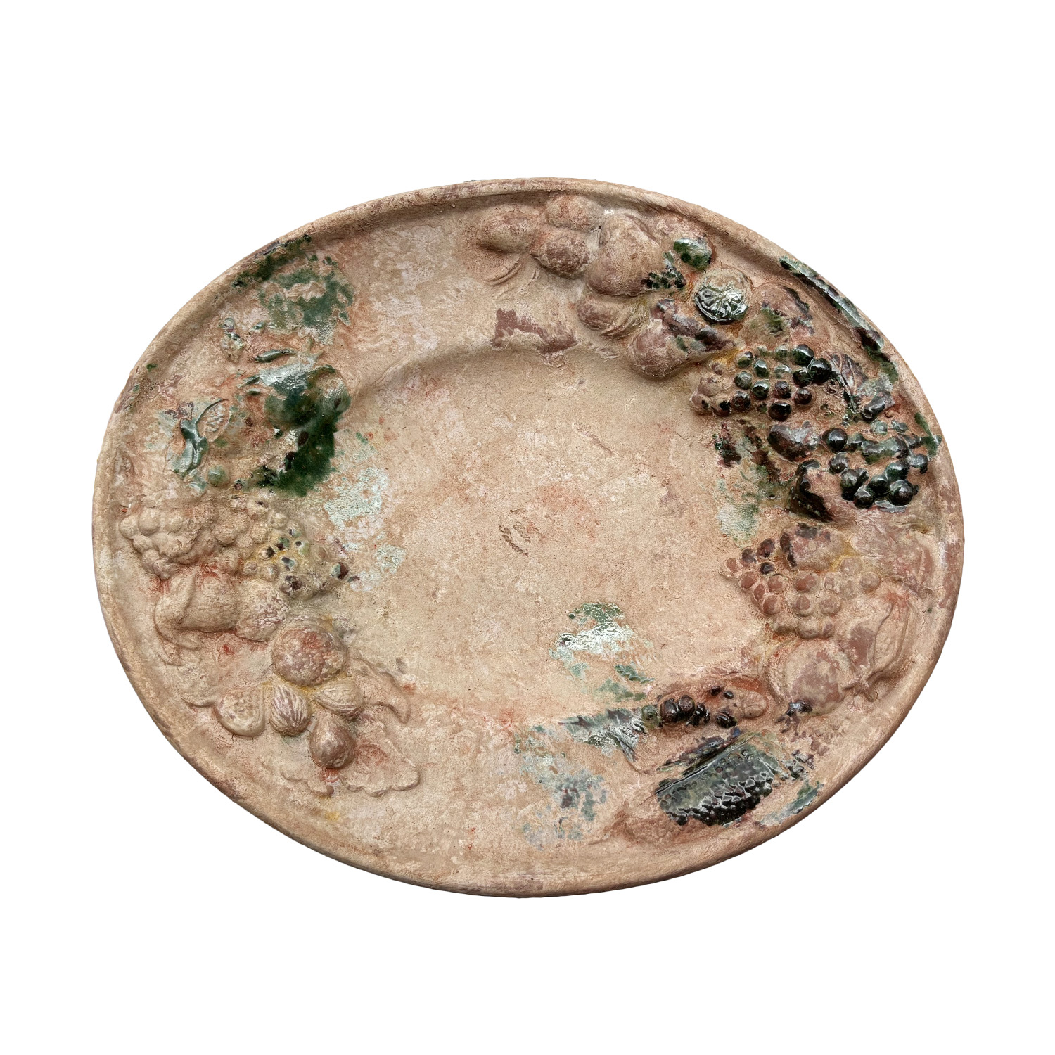 Large Provencal Center Piece in Terracotta with Green Enamel