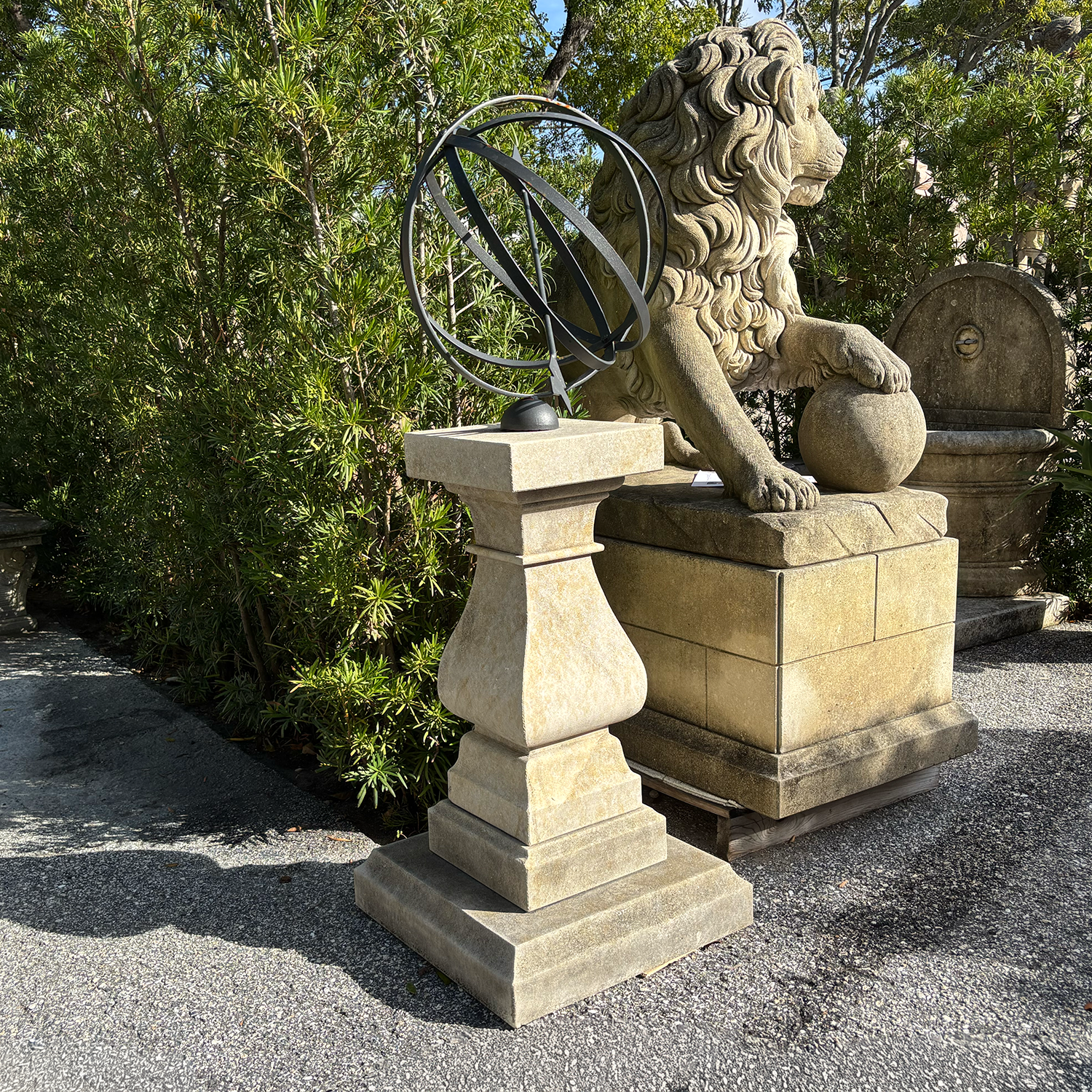 18th Century Style Carved Limestone Baluster Shaped Sundial with Square Plinth