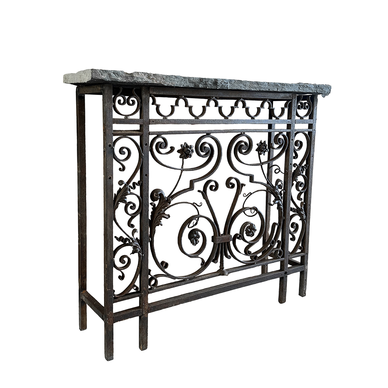French Wrought Iron Console Table with Slate Top