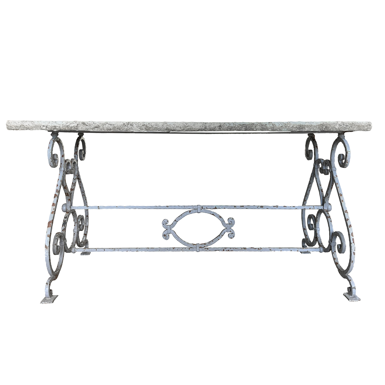Early 20th Century Wrought Iron Console Table with Stone Top