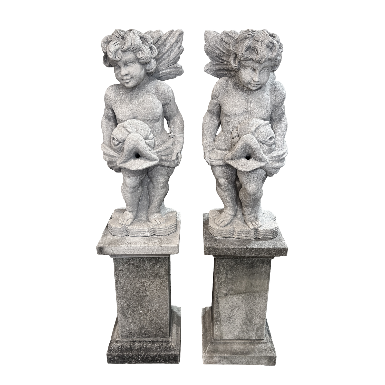 A Pair of Garden Cherubs in limestone from Italy, circa 20th Century
