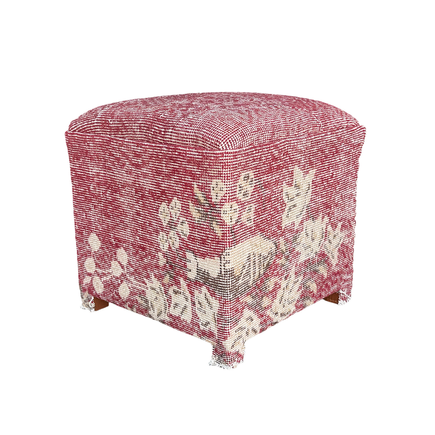 Square Wooden Stool recovered with Suzani Fabric